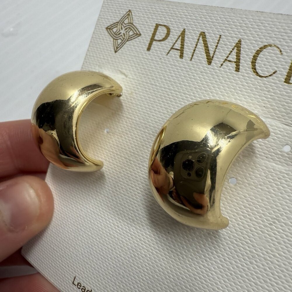 Panacea Gold Chunky Dome Hoop Earrings Sculptural Half Hoop Statement Jewelry
